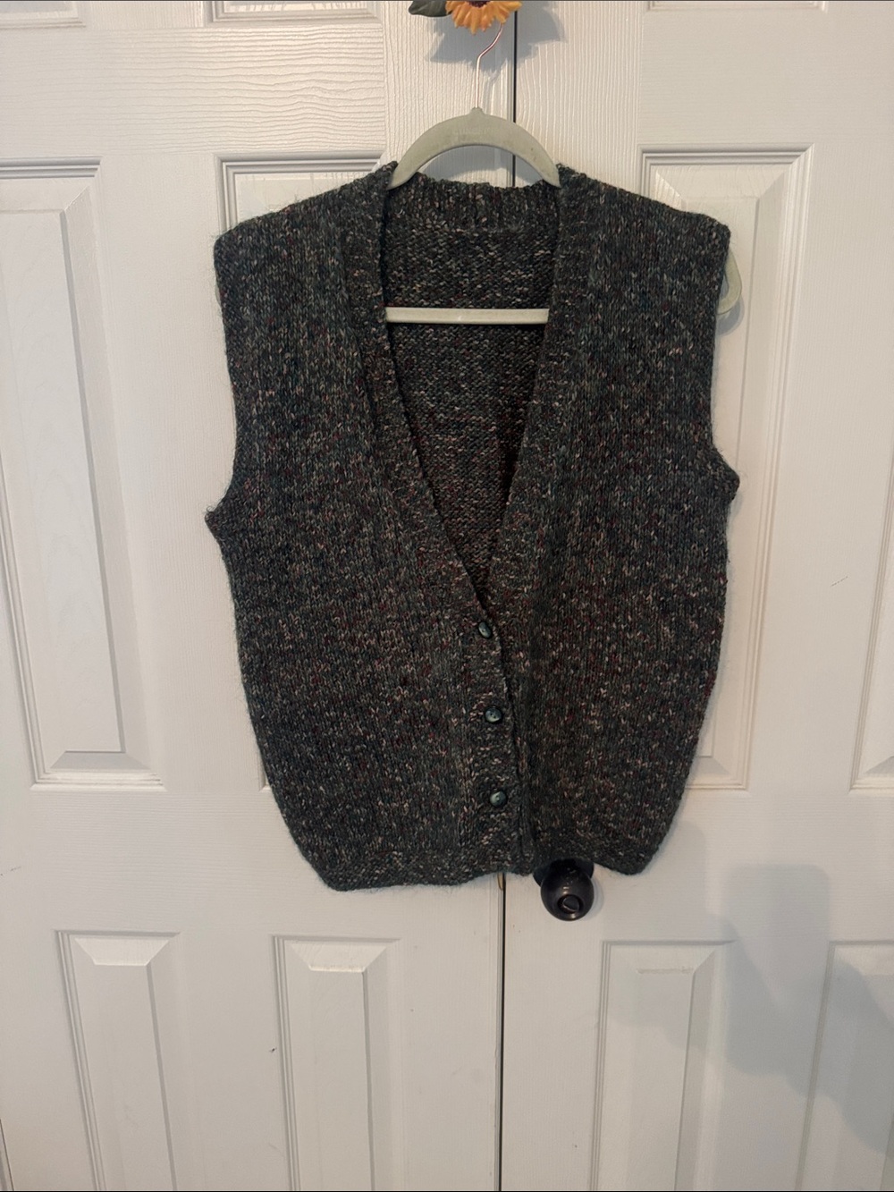 Speckled Dark green Button-Up Knit Vest
